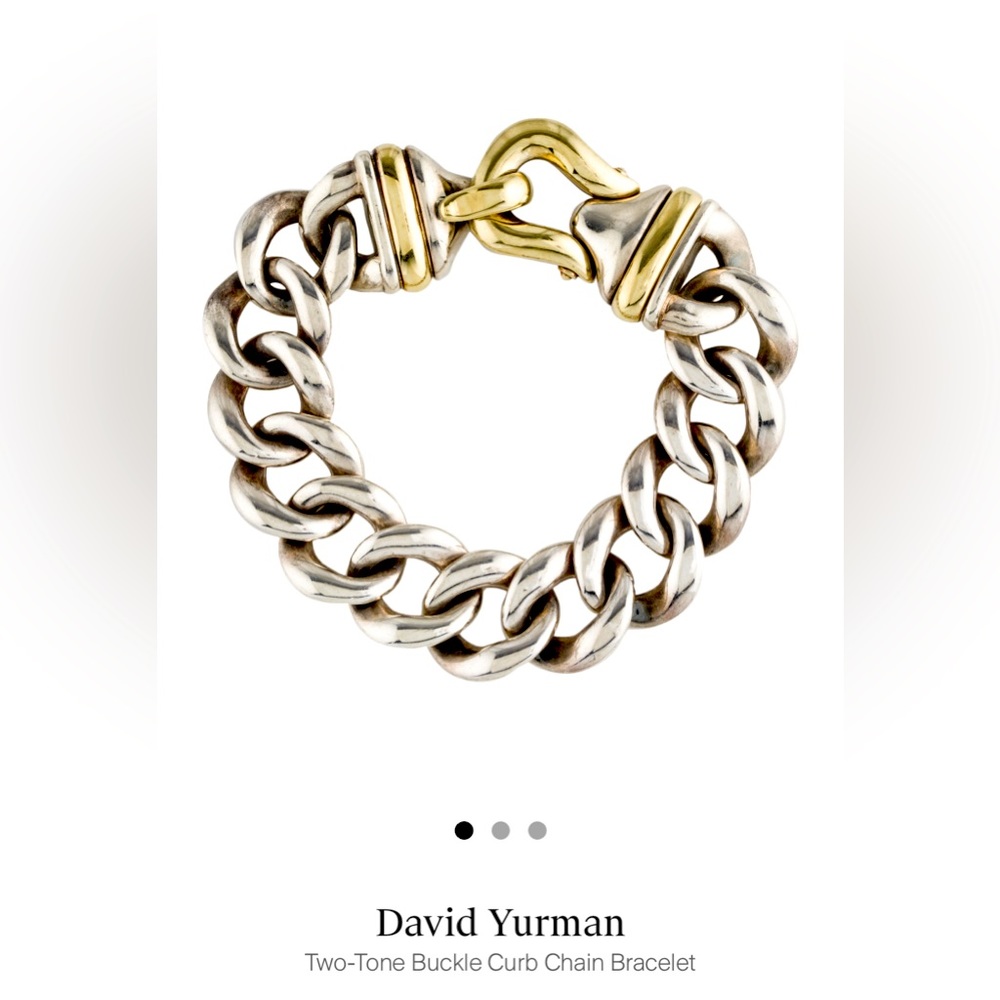 DAVID YURMAN 20mm Link Sterling Silver & 14KT Gold Curb Chain Bracelet 7.5"